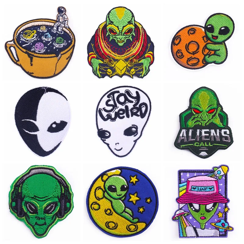 

Space Alien Patch Iron On Clothes Cartoon Cute Appliques Sewing Embroidery For Clothing Thermo Stickers On Clothes UFO Badge