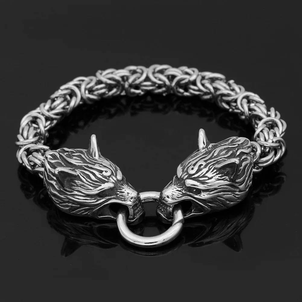 norse Men stainless steel King chain viking wolf head bracelet 17-25 CM | Украшения и аксессуары