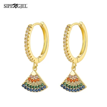 Fashion Raibow Cz Crystal Fan Shape Geometric Earrings Top Quality Charms Gold Hoop Earrigns For Women Ladies Fashion Jewelry 
Fashion Raibow Cz Crystal Fan Shape Geometric Earrings Top Quality Charms Gold Hoop Earrigns For Women Ladies Fashion Jewelry
