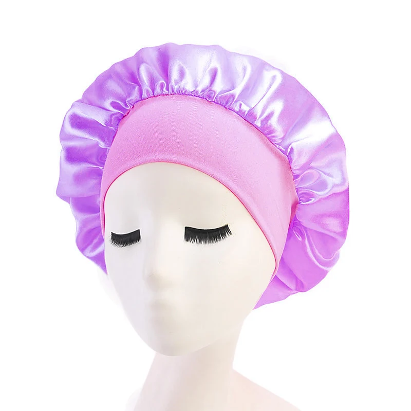 1pc Adjust Solid Satin Bonnet Hair Styling Cap Long Hair Care Women Night Sleep Hat Silk Head Wrap Shower Cap Hair Styling Tools