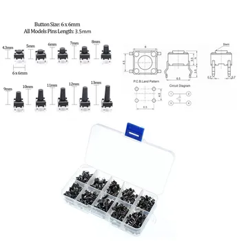 10 Models 200pcs 6*6 Tact Switch Tactile Push Button Switch Kit, Height: 4.3MM~13MM DIP 4P Micro Switch 6x6 Key Switch
10 Models 200pcs 6*6 Tact Switch Tactile Push Button Switch Kit, Height: 4.3MM~13MM DIP 4P Micro Switch 6x6 Key Switch