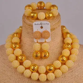 beige and gold costume necklace african beads jewelry set simulated pearl nigerian wedding jewelry set ZZ17 
beige and gold costume necklace african beads jewelry set simulated pearl nigerian wedding jewelry set ZZ17