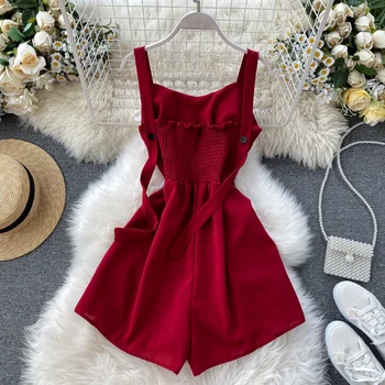 Women Summer Ruch Jumpsuits Holiday Boho Cami Rompers Wide Leg Short Pants Overalls Beach Solid Chiffon Strap Playsuits G1374
Women Summer Ruch Jumpsuits Holiday Boho Cami Rompers Wide Leg Short Pants Overalls Beach Solid Chiffon Strap Playsuits G1374