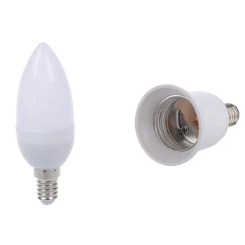 

1Pcs E14 6 5630 Smd Led Candle Bulb Lamp Light 3W Warm White 3600K & 5Pcs Bulb Base Socket Adaptor E14 To E27