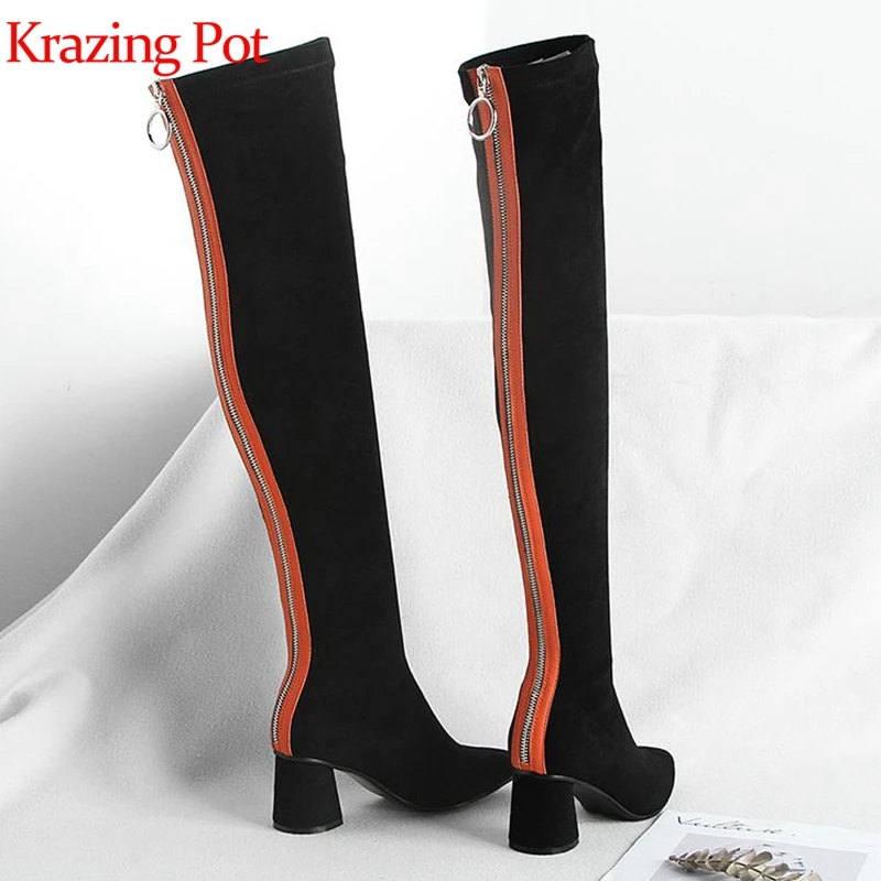 Krazing pot high quality flock pointed toe zipper mixed color high heel original design keep warm dating over-the-knee boots L49
Krazing pot high quality flock pointed toe zipper mixed color high heel original design keep warm dating over-the-knee boots L49