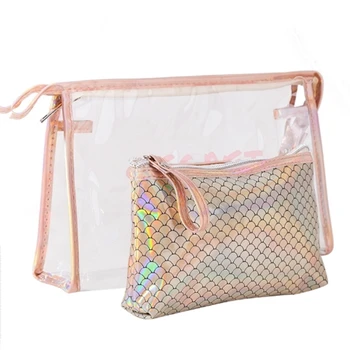 New Korea Waterproof Cosmetic Bags PVC Transparent Zippered Laser Bag Set Portable Clear Makeup Pouch for Bathroom, Vacation 
New Korea Waterproof Cosmetic Bags PVC Transparent Zippered Laser Bag Set Portable Clear Makeup Pouch for Bathroom, Vacation