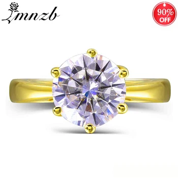 

LMNZB Have 18K RGP LOGO Pure Solid Yellow Gold Ring Luxury Round Solitaire 8mm 2.0ct Lab Diamond Wedding Rings For Women LZR169