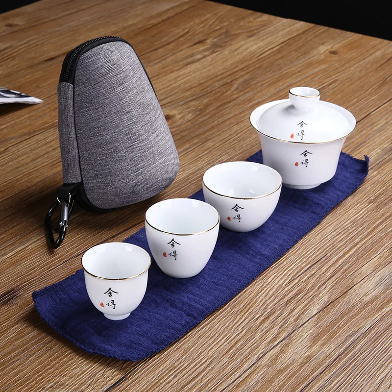 

Travel Bag Chinese Kung Fu Tea set gaiwan teapot teacups fair mug tea sets white ceramic fot gift puer Drinkware Free shipping