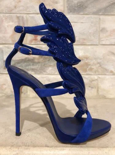 Moraima Snc Wing Strap Sandal Heel Pumps Summer Open Toe Ankle High Shoes Women Sexy Cutouts Dress Heels Blue Yellow | Обувь