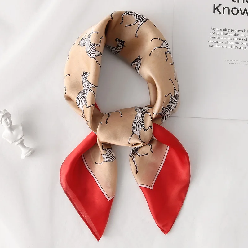 Luxury Silk Plaid Scarf - Soft Satin Neck Tie Hair Band for Women