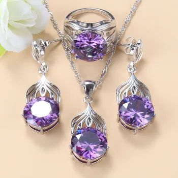 Wedding Accessories Bridal 925 Silver Jewelry Sets Amethyst Dangling Women's Earrings And Necklace Ring Sets 6-Colors Gift Box
Wedding Accessories Bridal 925 Silver Jewelry Sets Amethyst Dangling Women's Earrings And Necklace Ring Sets 6-Colors Gift Box