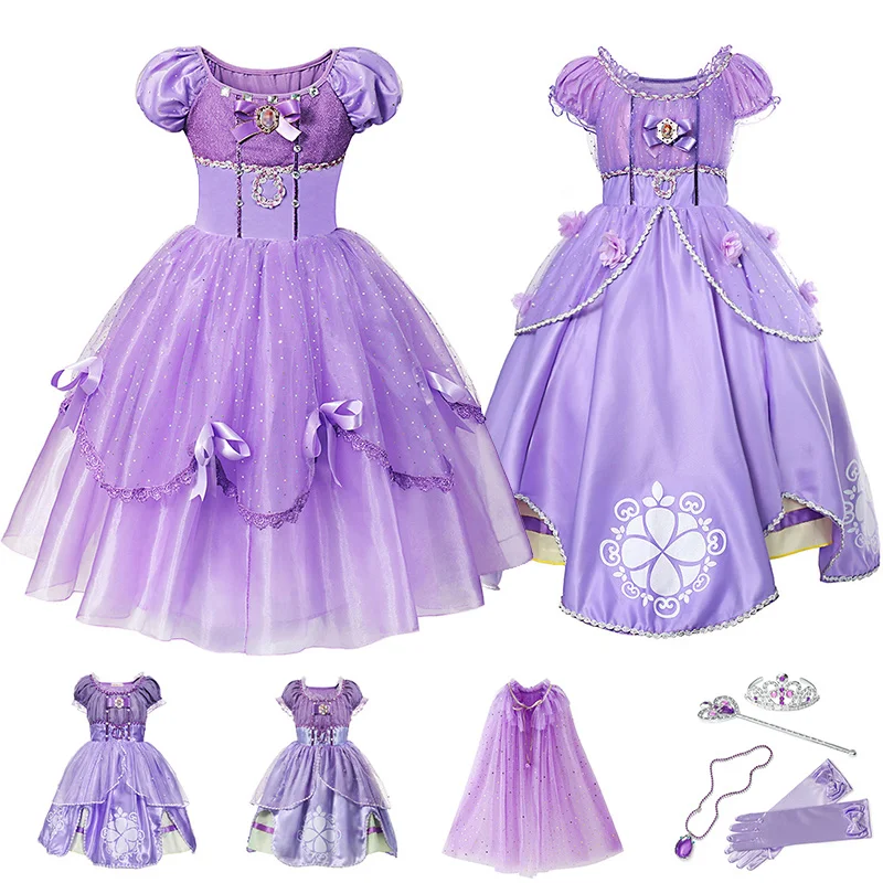 

Girls Princess Sofia Dress Cosplay Costume Kids Sequins Layered Deluxe Gown Child Carnival Halloween Party Fancy Dress up Sophia