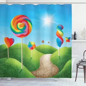 Fantasy Shower Curtain, Fantasy Candy Land with Delicious Lollipops and Sweets Sun Cheerful Fun Print, Cloth Fabric Bathroom
Fantasy Shower Curtain, Fantasy Candy Land with Delicious Lollipops and Sweets Sun Cheerful Fun Print, Cloth Fabric Bathroom