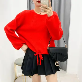 2020 spring and autumn high-waist short round neck women's lazy drawstring loose knit top
2020 spring and autumn high-waist short round neck women's lazy drawstring loose knit top