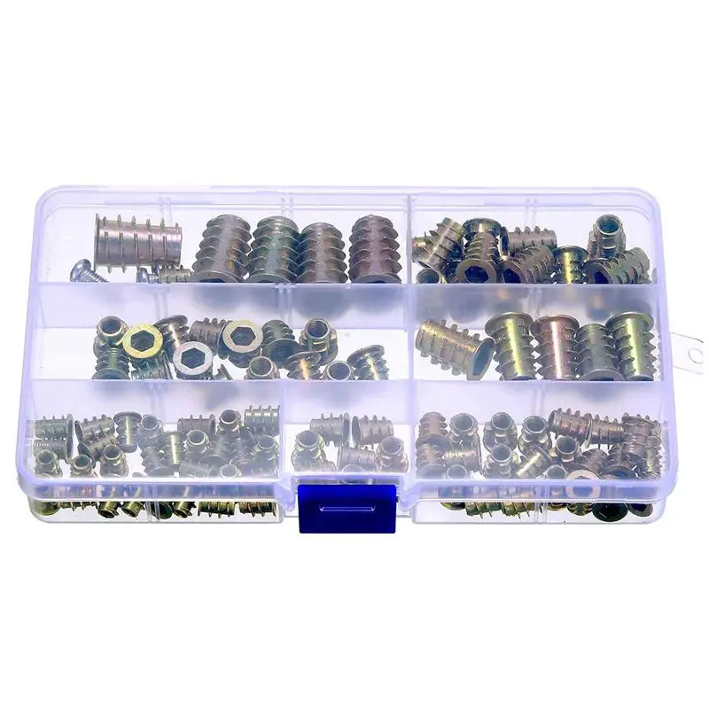 100 Pieces M4/ M5/ M6/ M8/ M10 Zinc Alloy Furniture Hex Socket Screw Inserts Threaded Insert Nuts Assortment Tool Kit for Wood F
100 Pieces M4/ M5/ M6/ M8/ M10 Zinc Alloy Furniture Hex Socket Screw Inserts Threaded Insert Nuts Assortment Tool Kit for Wood F