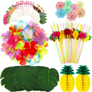 

A Set of Hawaiian Party Decorations Palm Leaf Hawaii Tropical Party Summer Flamingo Party Luau Wedding Decor Aloha Pineapple