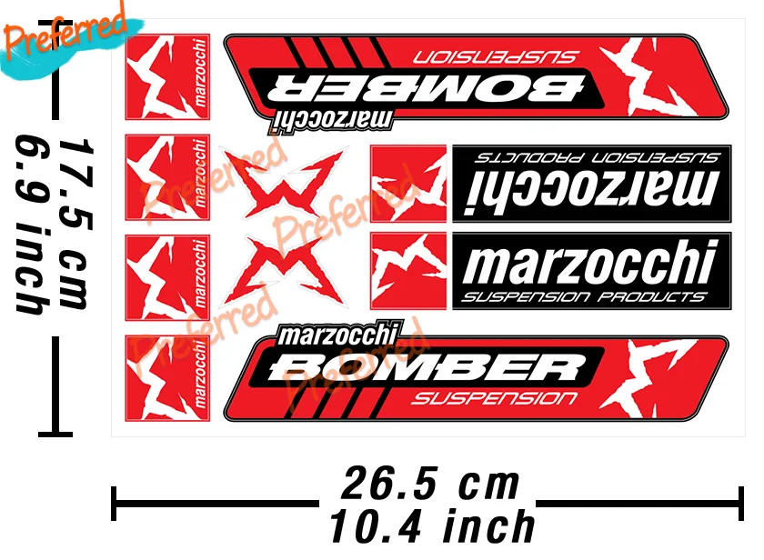 

Marzocchi Bomber Adesivi per decalcomanie Heavy Duty Vinyl Decals 10 Sets Car Sticker JDM A4 Q3 Car Decoration