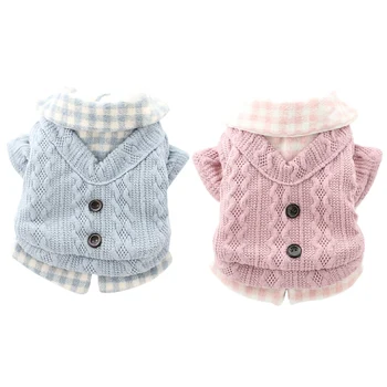 Pet Sweater Clothes with Buttom Fake Two Pcs Plaid Design Polyester pp cotton Warm Autumn Winter Cat Dog Cute Sweater Pink Blue
Pet Sweater Clothes with Buttom Fake Two Pcs Plaid Design Polyester pp cotton Warm Autumn Winter Cat Dog Cute Sweater Pink Blue