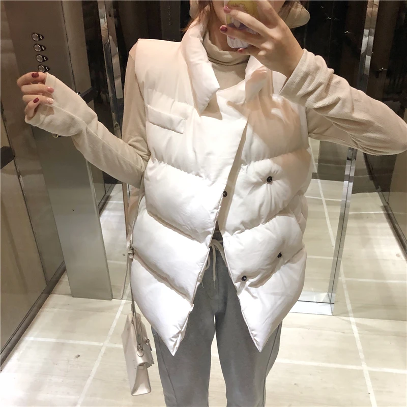 2020 Women Winter Sleeveless Vests 3 Colors Autumn Covered Button Casual Warm Outwear Coat Black White Female WaistCoat