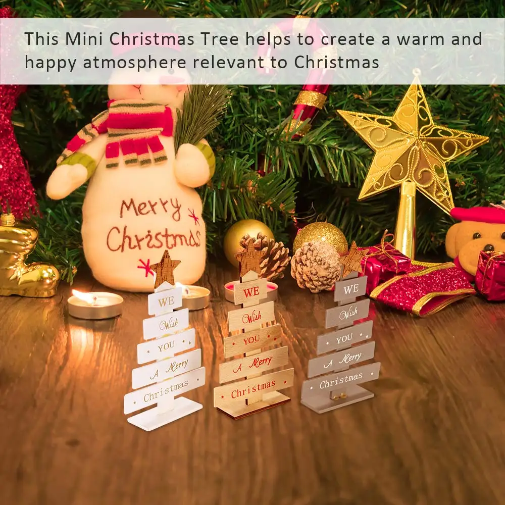 mini wooden merry christmas tree desk table decor