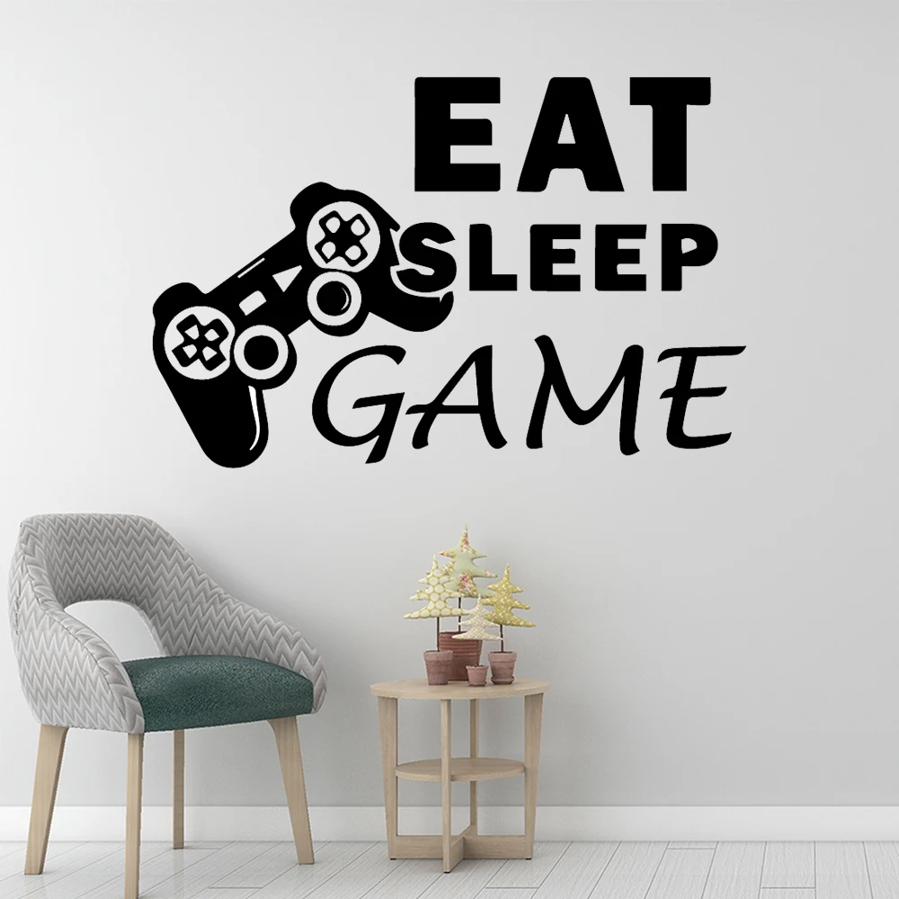 Фото Милый настенный игровой стикер Eat Sleep съемные настенные наклейки Diy обои для