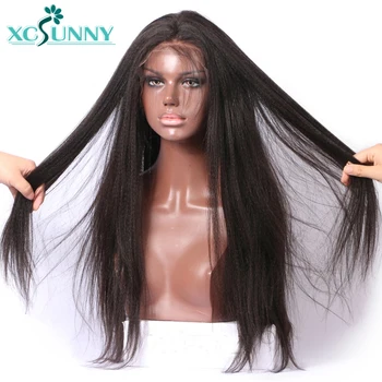

250 Density 13x6 Yaki Straight Lace Front Human Hair Wigs Glueless Bleached Knots Pre Plucked Remy Brazilian Hair xcsunny