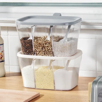 Plastic Stackable Seasoning Box Spice Rack 3 Gird Spice Jars with Lid and Spoon Container Box For Salt Sugar Pepper SP50899
Plastic Stackable Seasoning Box Spice Rack 3 Gird Spice Jars with Lid and Spoon Container Box For Salt Sugar Pepper SP50899