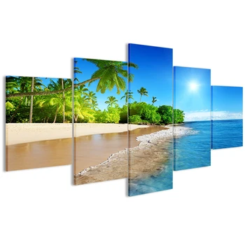 

Wall Art Decor Living Room Framework 5 Pieces Sea Water Palm Trees Sunshine Seascape Modular Paintings Canvas Pictures HD Prints