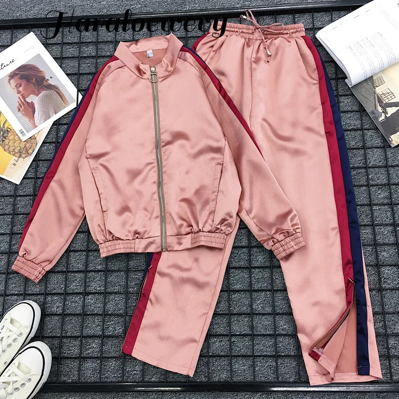 Reflective Solid Striped Sportswear Cardigan Zipper Jogging Femme Pocket High Waist 2 Pcs Striped Pants Blue Pink Coat
Reflective Solid Striped Sportswear Cardigan Zipper Jogging Femme Pocket High Waist 2 Pcs Striped Pants Blue Pink Coat
