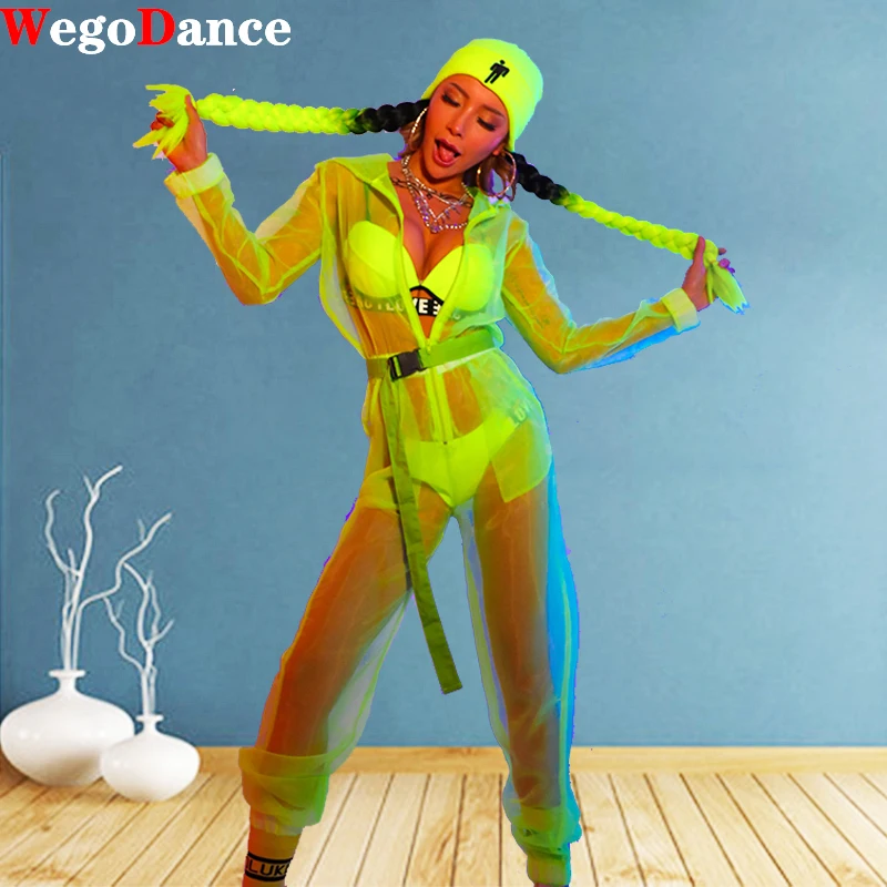 

New Fluorescent Color Perspective Jumpsuit Women Singer Sexy Stage Outfit Bar DS Dance Bodysuit Performance Show Costume