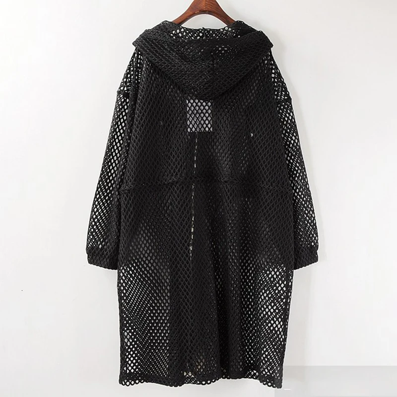 New Spring 2019 Fashion black big size net mesh drawstring waist hooded hollow thin loose windbreaker women L050
New Spring 2019 Fashion black big size net mesh drawstring waist hooded hollow thin loose windbreaker women L050