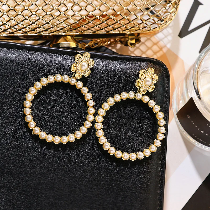 Statement Big Round Circle Pearl Flower Drop Earrings For Women 2020 New Arrival Korean Earings Street Style Bijoux | Украшения и