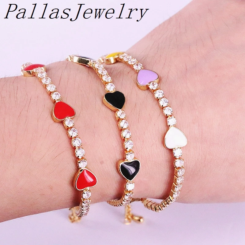 10Pcs Cute lovely enamel heart charm cz tennis chain bracelet bangle for lover women fashion jewelry adjustable chain
10Pcs Cute lovely enamel heart charm cz tennis chain bracelet bangle for lover women fashion jewelry adjustable chain