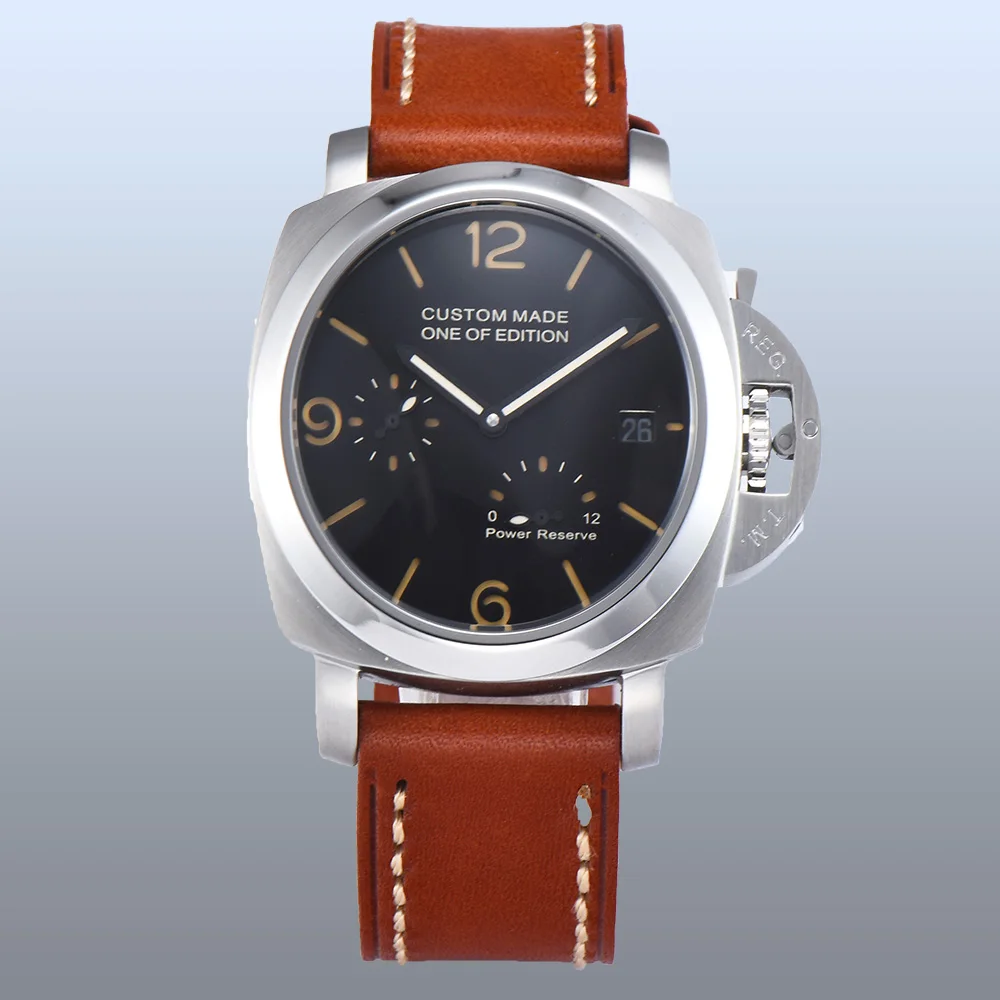 Watch 42mm automatic parnis silver stainless steel watch black dial quality brown leather strap calendar luminous pointer 401
Watch 42mm automatic parnis silver stainless steel watch black dial quality brown leather strap calendar luminous pointer 401