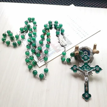 QIGO Green Opal Rosary Necklace Enamel Jesus Cross Pendant Long Catholic Necklace Religious Jewelry For Men Women
QIGO Green Opal Rosary Necklace Enamel Jesus Cross Pendant Long Catholic Necklace Religious Jewelry For Men Women