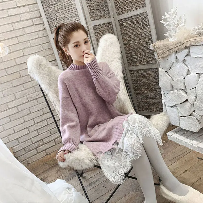 New Korean lazy style loose Pullover Sweater women's net red medium length over knee knitted dress
New Korean lazy style loose Pullover Sweater women's net red medium length over knee knitted dress