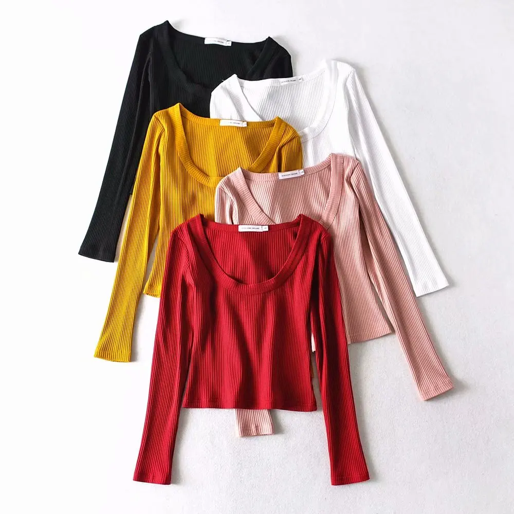 Sexy Ribbed Knitted Long sleeve Thin T Shirts Women Tops 2020 Basic Casual Red Pullover Short Tshirt Female Crop Top Clothes
Sexy Ribbed Knitted Long sleeve Thin T Shirts Women Tops 2020 Basic Casual Red Pullover Short Tshirt Female Crop Top Clothes