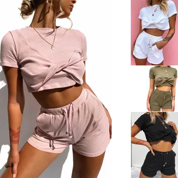 2PCS/Set Women Pure Color Sports Suit Criss-cross T-shirt Crop Top Shorts Pants Workout Tracksuit Summer Outfit 2 Piece Set 2020
2PCS/Set Women Pure Color Sports Suit Criss-cross T-shirt Crop Top Shorts Pants Workout Tracksuit Summer Outfit 2 Piece Set 2020