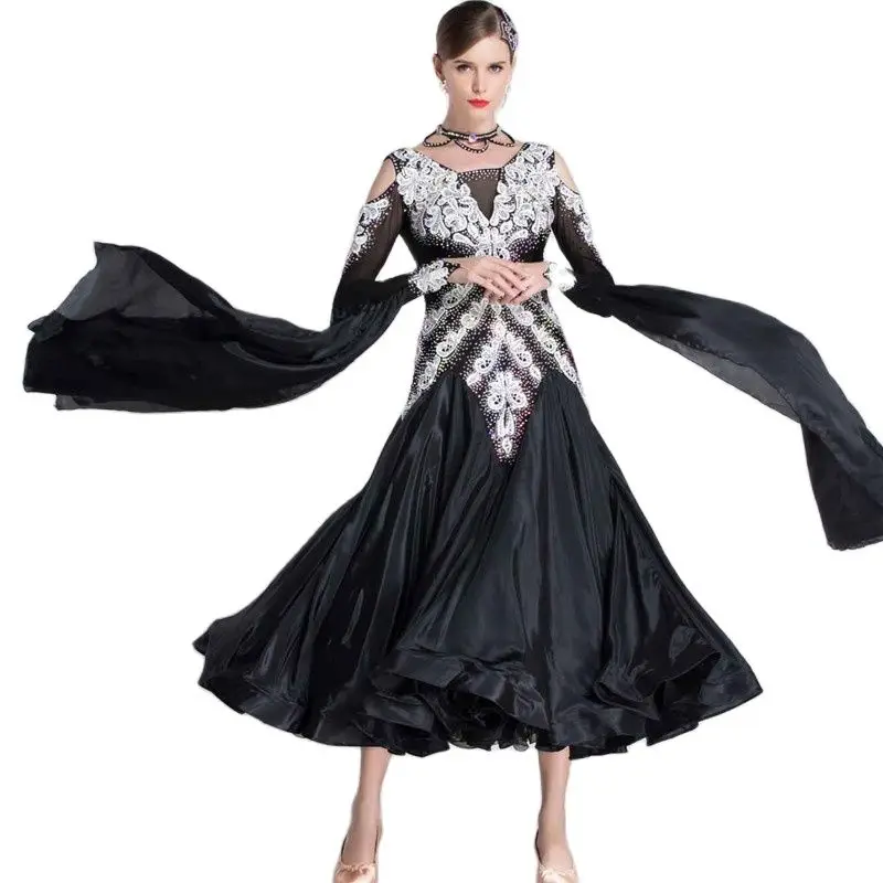 

B-1875 Yundance carnival new pearl silk national standard modern dance dress competition ballroom dance dress for waltz