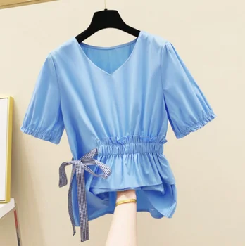 Tie-Waist Slimming V-neck T-shirt Female 2020 Summer Top Temperament Lady Short Sleeve Shirt T Shirts Girls Students Tops
Tie-Waist Slimming V-neck T-shirt Female 2020 Summer Top Temperament Lady Short Sleeve Shirt T Shirts Girls Students Tops