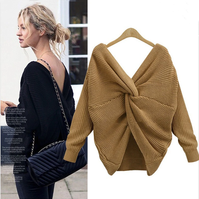 Sovalro Autumn Solid Women Causal Sweater V-Neck Halter Back Irregular Cross Knotted Female Knitwear One Size Femme Pullovers
Sovalro Autumn Solid Women Causal Sweater V-Neck Halter Back Irregular Cross Knotted Female Knitwear One Size Femme Pullovers