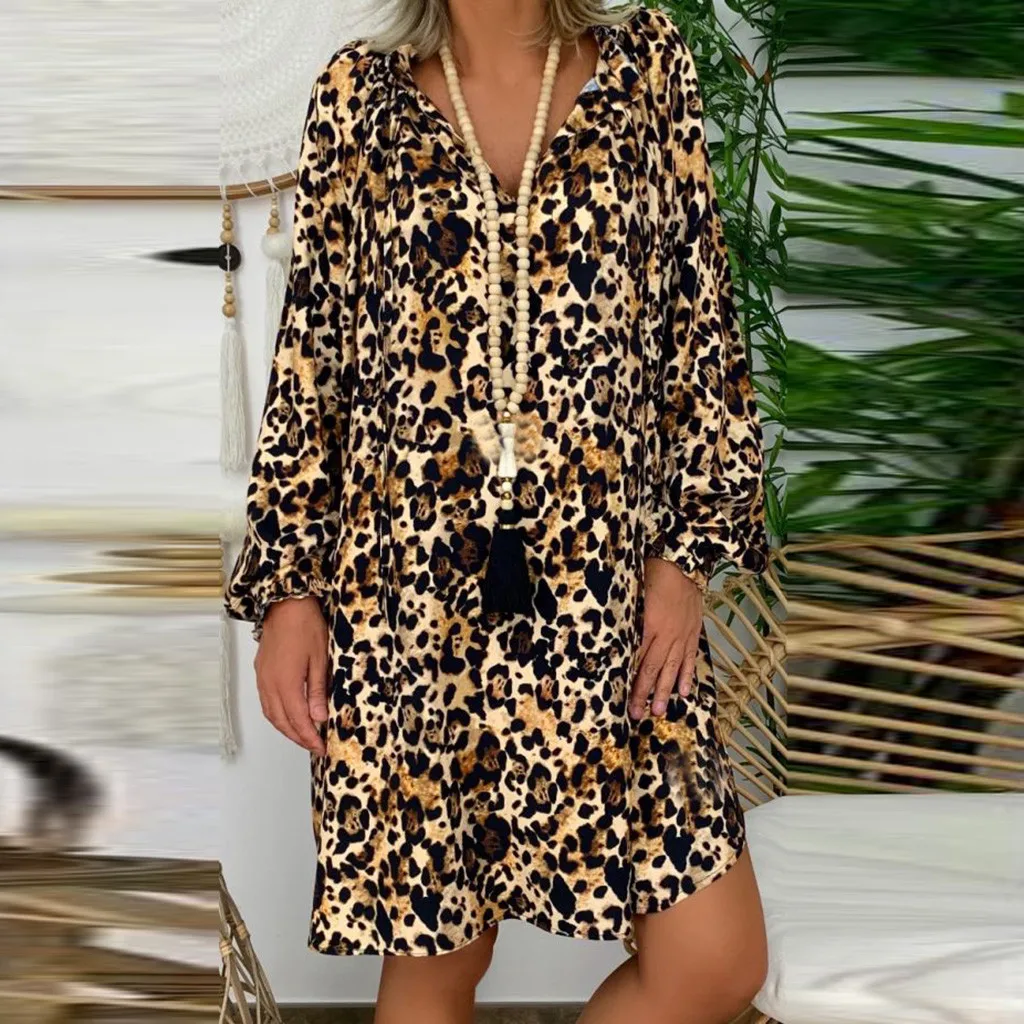 Women Loose Plus Size Dress Leopard Print Long Sleeve V-neck Mini Dress Elegant Party Dresses Long Sleeve Dresses ropa mujer
Women Loose Plus Size Dress Leopard Print Long Sleeve V-neck Mini Dress Elegant Party Dresses Long Sleeve Dresses ropa mujer