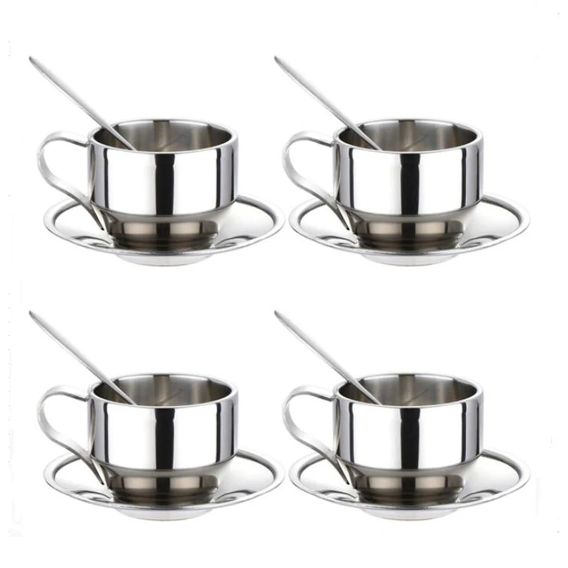 Coffee Cup Set-Stainless Steel Double Insulated Coffee Cup Mug Coffee Latte Cappuccino Milk Cup with Saucer and Spoon 125Ml 
Coffee Cup Set-Stainless Steel Double Insulated Coffee Cup Mug Coffee Latte Cappuccino Milk Cup with Saucer and Spoon 125Ml