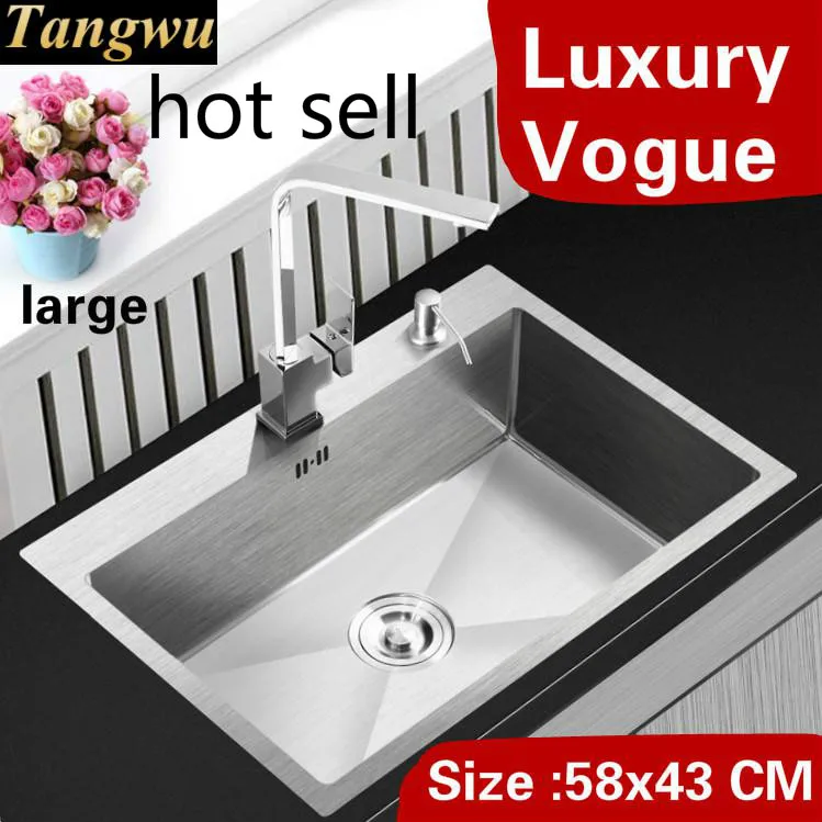 

Free shipping Apartment kitchen manual sink single trough do the dishes 304 stainless steel high quality hot sell 58x43 CM