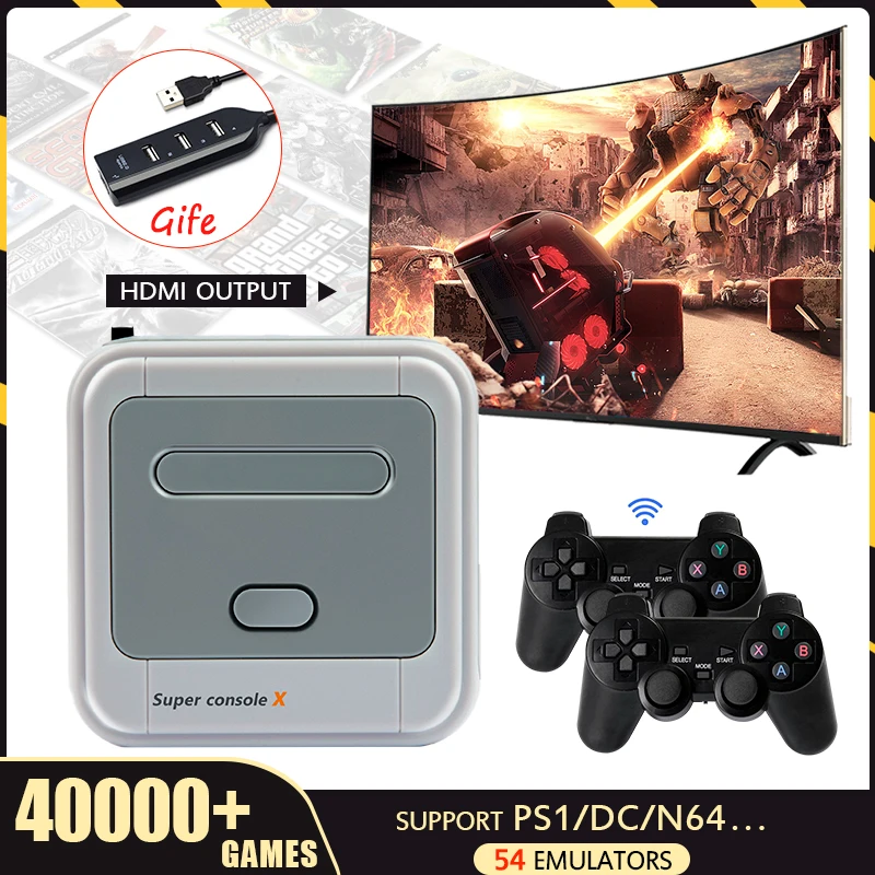 Super Console X Retro Video Game Consoles Support HDMI HD Output Support 50+ Emulators Built-in 41000 Games For PS1/GBA/N64
Super Console X Retro Video Game Consoles Support HDMI HD Output Support 50+ Emulators Built-in 41000 Games For PS1/GBA/N64