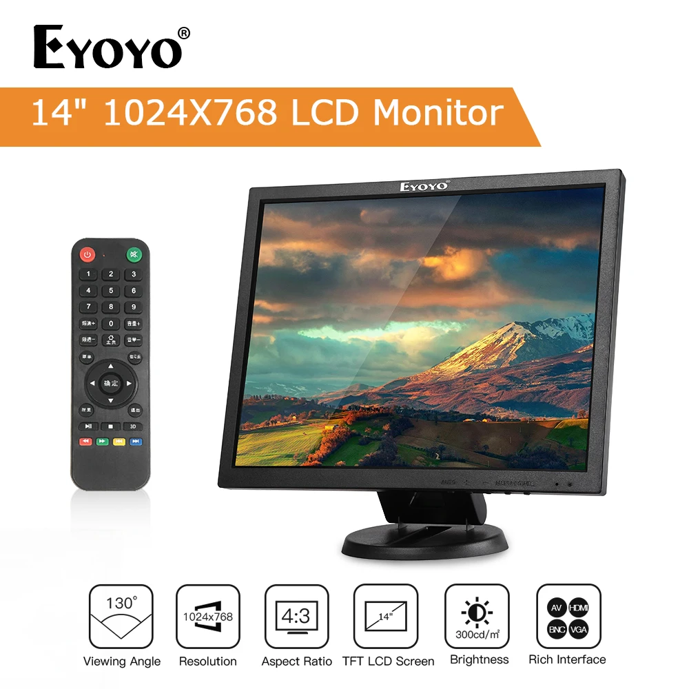 EYOYO 14" TFT LCD Screen 1024x768 CCTV TV Computer LCD Display For Security PC with BNC HDMI VGA AV Input Raspberry PI Monitor
EYOYO 14" TFT LCD Screen 1024x768 CCTV TV Computer LCD Display For Security PC with BNC HDMI VGA AV Input Raspberry PI Monitor