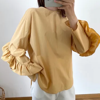 Two Color Women Ruffles Long Sleeve Shirt O-neck Cotton Casual Loose Female Blouse
Two Color Women Ruffles Long Sleeve Shirt O-neck Cotton Casual Loose Female Blouse