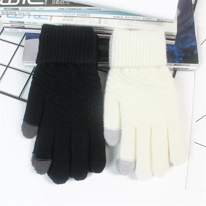 Fashion Autumn Winter Knitted Gloves Touchscreen Warm Jacquard Soft Velvet Lining Cold Weather Outdoor Women Men Couple Mitten