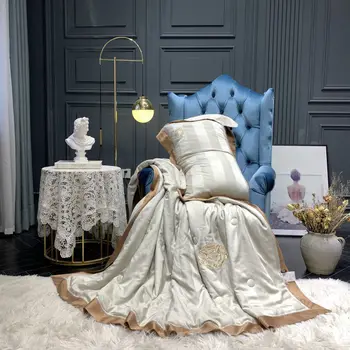 2020 Luxury Tencel Summer Stripe Quilt Set Embroidered Thin Duvet Super Soft Smooth Comforter Pillowcases set Queen size 1/3pcs