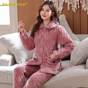 Long Sleeve Long Pants Sleepwear 3 Layers Padded Cotton + Velvet Front Pocket Turn Down Collar Homesuit Homeclothes Pajamas Set
Long Sleeve Long Pants Sleepwear 3 Layers Padded Cotton + Velvet Front Pocket Turn Down Collar Homesuit Homeclothes Pajamas Set